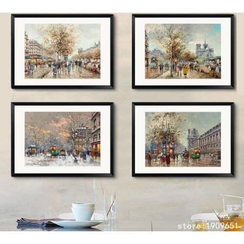 No frame impression building human tree landscape canvas printings oil painting printed on cotton wall art decoration picture