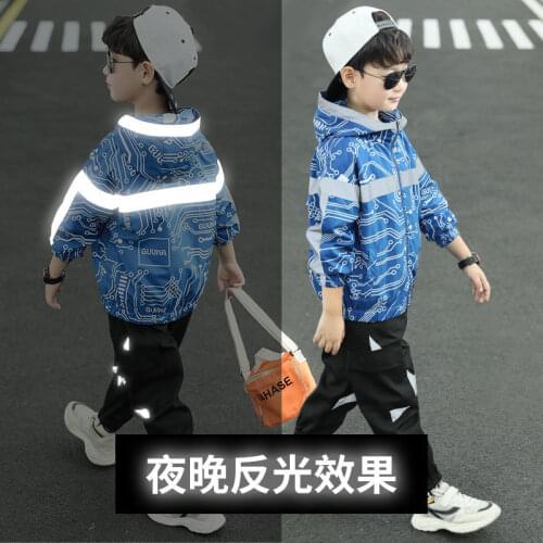Boys Reflective Sport Clothing Set Spring Children Boy Circuit Diagram Printed Hoodies Pants 2pcs Clothes Set Kids Tracksuit
