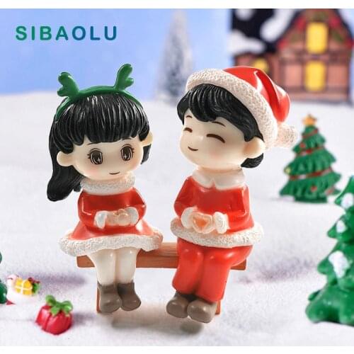 New Christmas Lover Santa Claus snowman Deer miniature figurine Model dollhouse home fairy garden decoration accessories modern