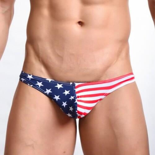 2017 Fashion American Flag Printed Men Sexy Cotton Elastic T-back Thongs Underwear Gay Male Penis Pouch G Strings Pants