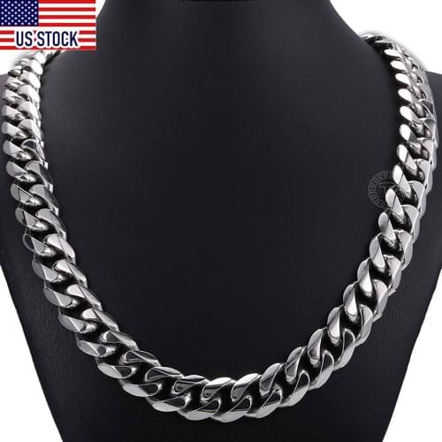 14.5mm Wide Heavy Polished 316L Stainless Steel Mens Necklace Cut Curb Cuban Link Chain Male Jewelry Dropshipping DHN48