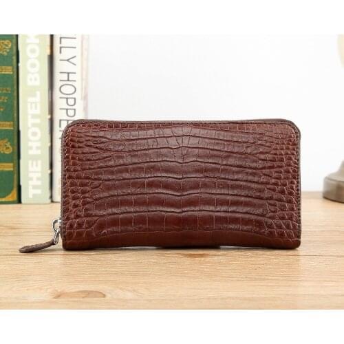 100% real genuine crocodile belly skin long size men wallet with inner zipper coin pocket black brown colors free shipping