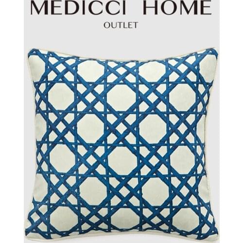 Medicci Home Accent Hexagon Geometric Cushion Cover European Style Blue And White Cozy Throw Pillow Case For Couch Bed Sofa