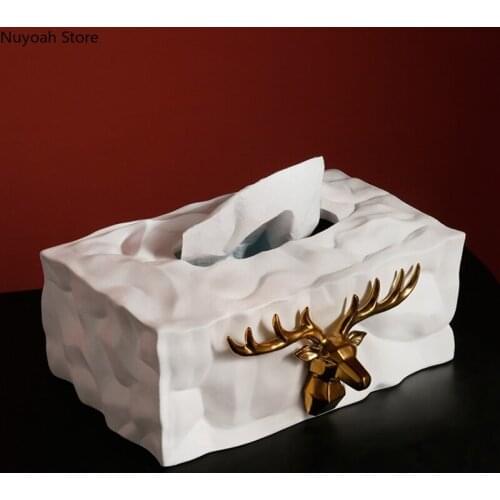 Nordic Light Luxury Elk Ceramic Tissue Box Creative Ceramic Napkin Paper Box Living Room Home Desktop Decoration Storage Box