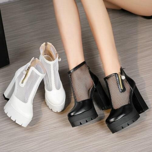 2021 Summer New High-heeled Thick Heel Women Sandals Sexy Breathable Mesh Boots Fashion All-match Waterproof Platform Fall Shoes