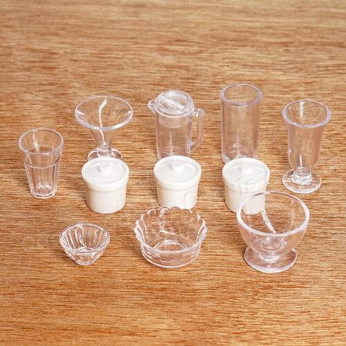 Odoria 1:12 Miniature 11PCS Clear Cups Set Beer Wine Tea Ice Cream Mug Tableware Kit Kitchen Dollhouse Accessories Decoration