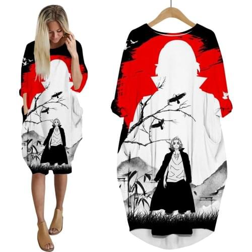 CLOOCL Anime Tokyo Revengers Dress 3D Printed Long Sleeve Hip Hop Streetwear Fashion Female Casual Style Women Pocket Dresses
