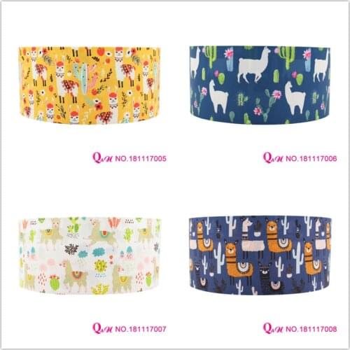 Q&N ribbon 16mm 22mm 25mm 38mm 50mm 75mm alpaca llamas printed grosgrain/FOE ribbon webbing 50yards/roll for headband