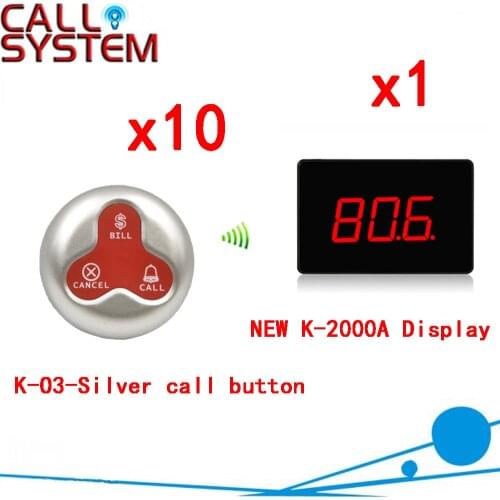 Restaurant Wireless Waiter Calling System Ycall Brand 433.92MHZ Service Call Bell( 1 display+10 call button)