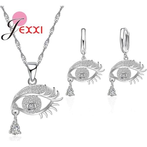 Luxury Water Drop Crystal Pendants Necklaces Earring Sets With Cubic Zirconia Wedding Engagement Silver Jewelry Set