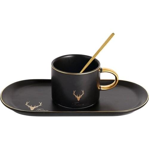 Christmas Cup Gold Rim Ceramics Coffee Cups Mug And Saucers Spoon Sets With Gift Dessert Plate Box Tea Soy Milk Breakfast Mugs