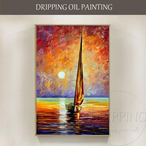 Hand-painted High Quality Rich Colors Modern Wall Art Textured Landscape Oil Painting on Canvas Knife Textured Boat Oil Painting
