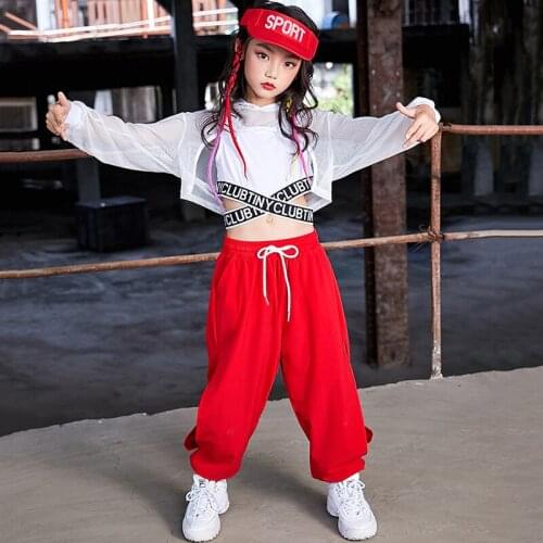 Girls Hip Hop Dance Costumes Jazz Performance Clothes Children Modern Street Dancewear White Fashion Short Jacket Vest DN4504