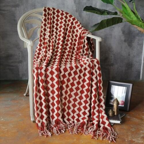 Knitted Blanket Geometric Pattern Sofa Thorw Blanket with Tassels Nordic Home Decoration cobijas para invierno T479