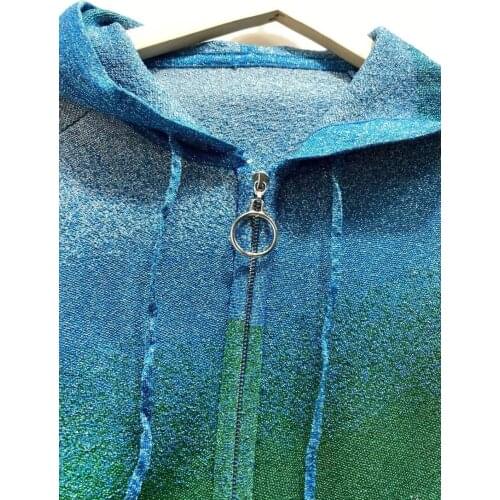 2021 Spring Autumn Womens Knitted Sweater Lady Coat Long Sleeve Hooded Loose Casual Outwear Tops Mini Skirt Gradient Clothes