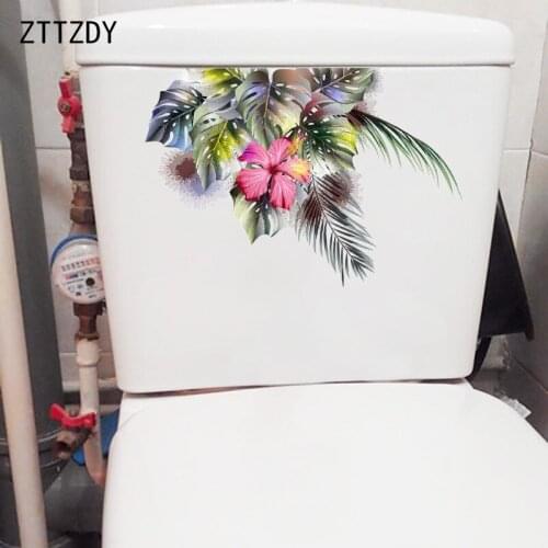 ZTTZDY 25.8×17.7CM Creative Tropical Leaves Flowers Home Wall Decoration Fashion Toilet WC Stickers T6-0178