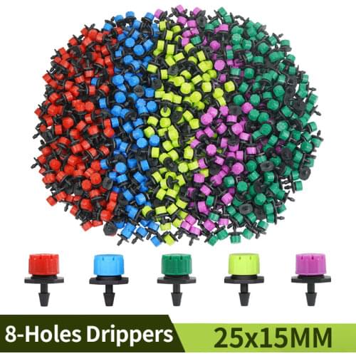 50PCS Garden Accessories 8 Holes Adjustable Nozzles Drip Irrigation Watering Sprinkler Flower Beds Vegetable Dropper Head