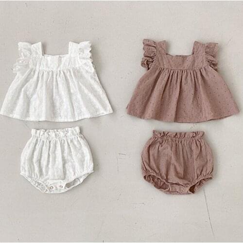 Soft Breathable Girls Lace Clothing Set Cotton Sleeveless Casual Infant Baby Girls Tank Tops + Shorts 2Pcs Infants Clothing