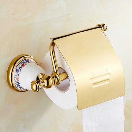 2 Style Antique brass toilet paper holder shelf gold, Retro kitchen tissue paper holder brass, Copper paper holders rack Vintage
