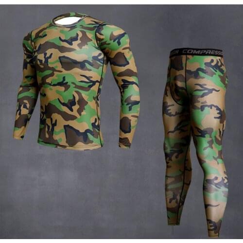 2019 compression Set Mens camouflage sports leggings men rashgarda mma long sleeves T-Shirt muscle gym shirt Cycling tracksuit