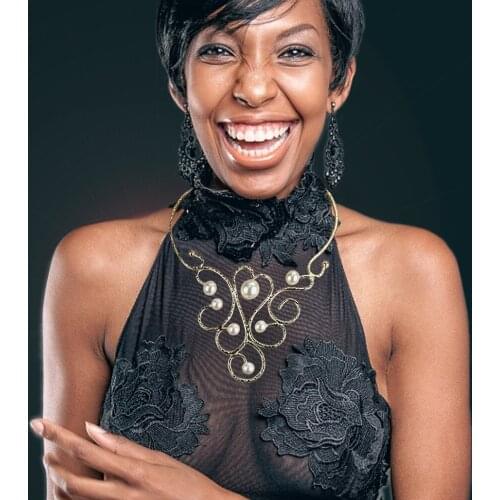 2021 Afican Imitation Pearl Statement Chokers Necklaces For Women Vintage Metal Torques Charm Wedding Party Jewelry Big UKMOC