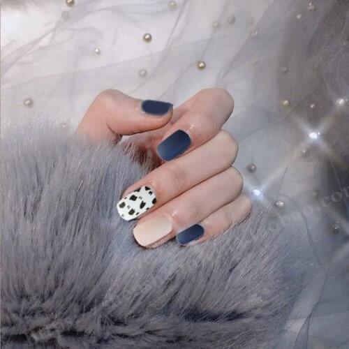 24pcs/box Square Head fake Nails press on Perfect Decoration Leopard Pattern Design Pink Blue Frosted Wearable Glamorous nails