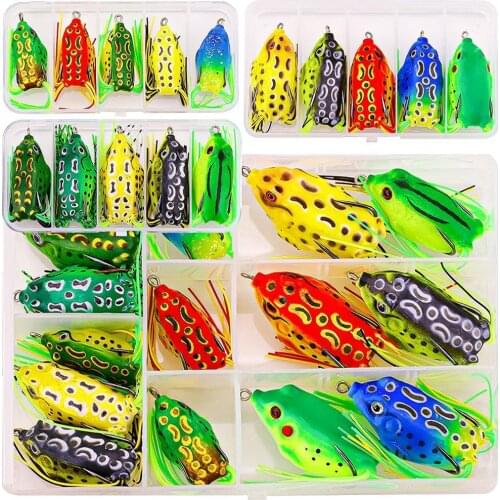 5Pcs/Set Frog Lure Strip Line Double Hook Colorful Soft Simulated Topwater Fishing Crankbait Hard Bait Wobblers Fishing Tackle
