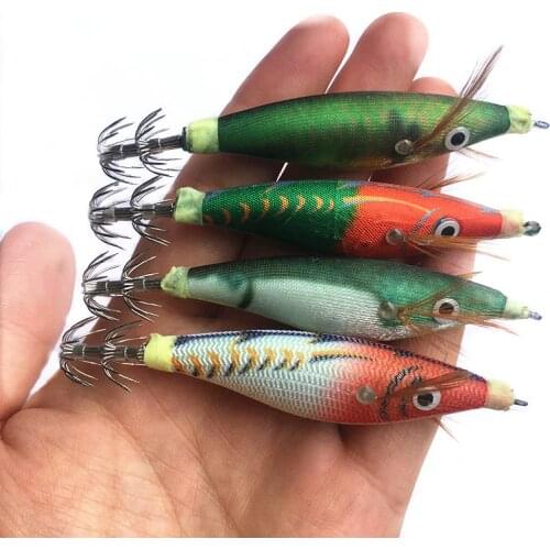 8Pcs Squid Jig Shrimp Bait 8cm Squid Hooks Night Fishing Artificial Spinner Bait Fishing Lure
