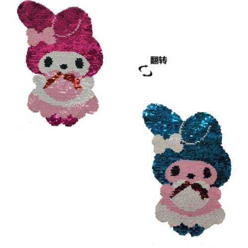 Clothing Accessories Little Girl Melody Sequins EMB Applique Sew On Patch DIY Embroidered Bling Cartoon double-faced Reversible