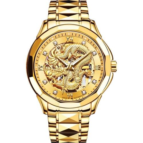JSDUN Top Brand Mens Watch Dragon Skeleton Automatic Mechanical Watch Tungsten Steel Admiralty 30m Waterproof 8840