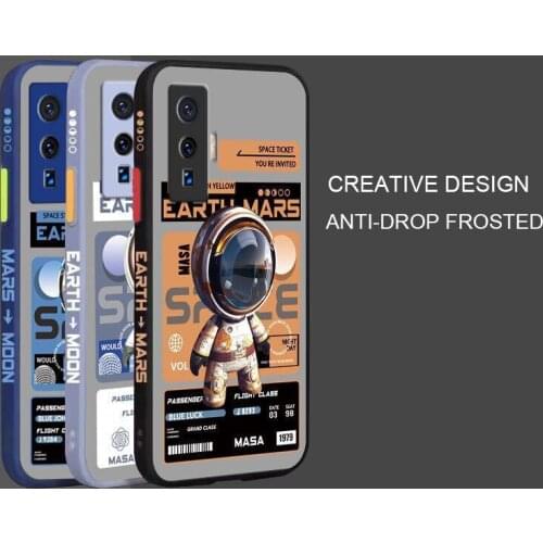 Cartoon Astronaut Pattern Phone Case For Vivo iQOO 5 Liquid Side Printing Silicone Shockproof Cover For Vivo iQOO 5 Pro