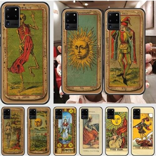 Retro Tarot cards Phone case For Samsung Galaxy Note 4 8 9 10 20 S8 S9 S10 S10E S20 Plus UITRA Ultra black silicone coque tpu