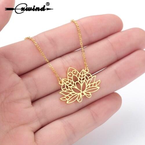 Cxwind Fashion Yoga Om Lotus Flower Pendant Necklace Inspirational Gift for Women Girls Chain Choker Jewelry collares