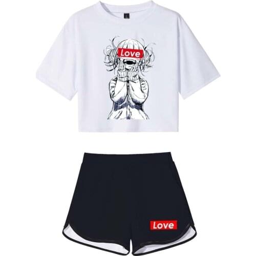Himiko Toga Crop Short Suit My Hero Academia Anime Cosplay Sweet Style T-Short Pant Two Piece Set Casual Tracksuit Outfit Summer