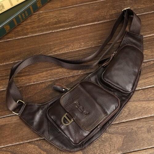 Men High Quality Genuine Leather Messenger Shoulder Cross Body Bag Cowhide Vintage Sling Rucksack Chest Back Pack