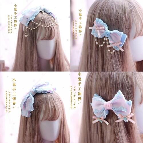 Pink And Blue Dreamy Color Japanese-style Handmade Bow Barrettes SOFT Girl Bow Hair Accessories Headdress LOLITA Origional