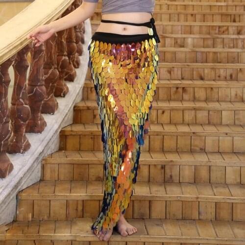 Belly Dance Skirts Women Dance Wear Golden Mermaid Over-Skirt Adjustable Fit Round Sequins Hip Scarf