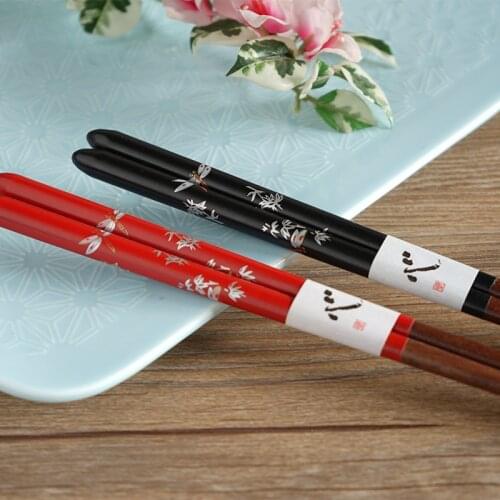 Black Red Couple Wooden Chopsticks Set Nature Wood Japanese Style Lover Gift