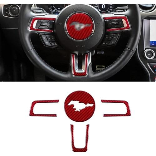 Compatible with Carbon Fiber Steering Wheel Sticker Insert Decoration Cover Emblem Sticker for Ford Mustang 2015-2021