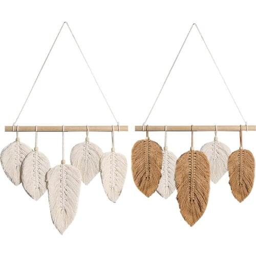 Boho Wall Hanging Feather Wall Woven Natural Cotton Leaf Decoration With Tassels Wall Decoration For Home Living Room Best Gifts
