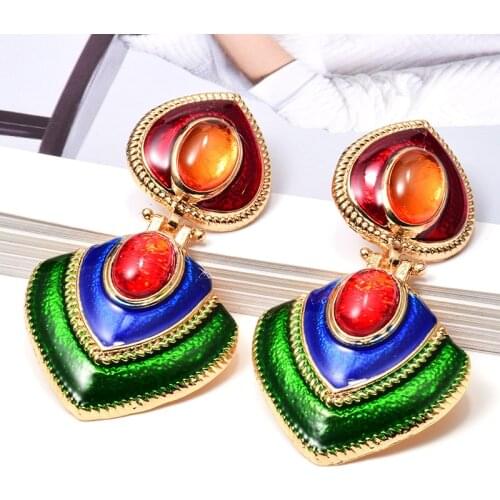 Wholesale Vintage Colorful Rhinestone Drop Earrings Fine Jewelry Accessories For Women High-Quality Metal Oil Fashion Earrings