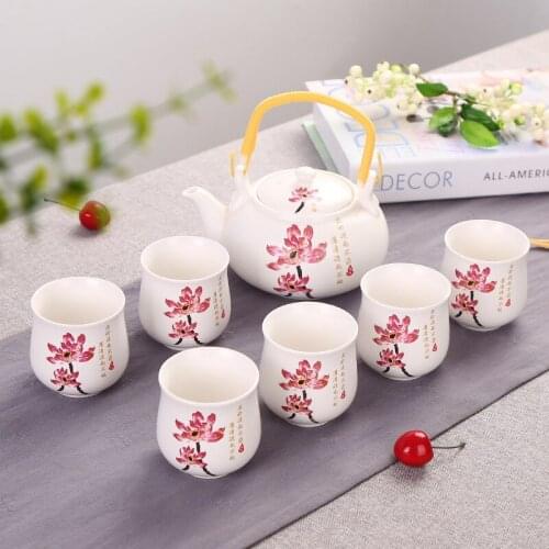 Factory direct sale large blue and white beam to mention tea pot gift set 7 pcs tea set large tea pot