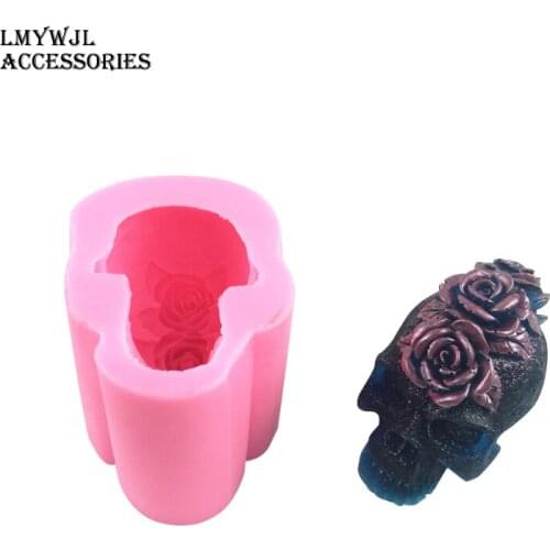 DIY Three-dimensional Rose Flower Skull Resin Silicone Mold Halloween Decoration Mold Scented Candle Epoxy Resin Handicraft Mold