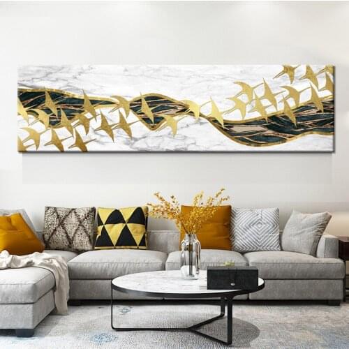 Nordic Abstract Mountain and Cloud Landscape Painting Flying Gold Birds Butterfly No Frame Canvas Posters and Prints Wall Art