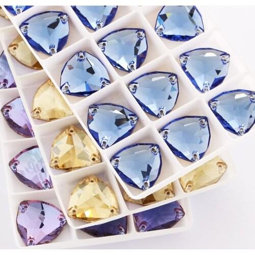 Triangle Glass Strass Colorful Sew On Rhinestones Flatback Glass Stones стразы Sewing Rhinestone Wedding Dress Decoration Stones