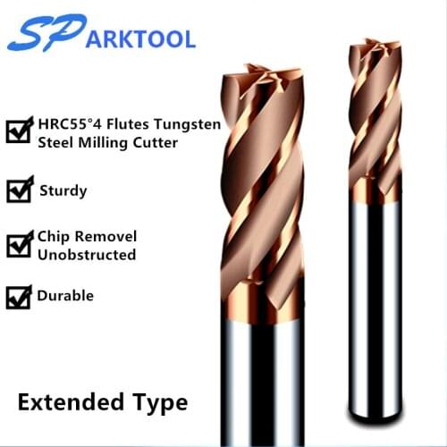 HRC55 Carbide end mill 1 2 4 5 6 8 10 12mm 4Flutes Flat End Mills Alloy Coating Tungsten Steel cutting tool CNC Extended Type
