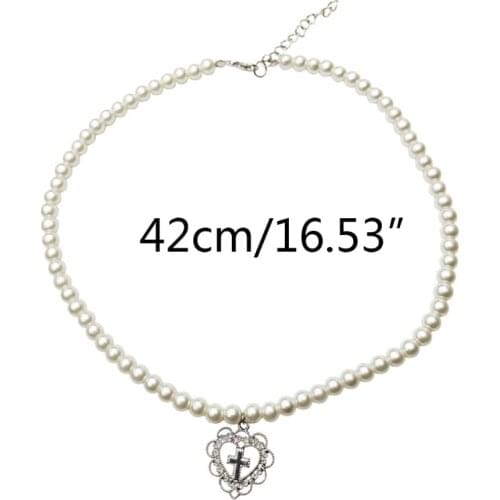 Punk Gothic Harajuku Pearl Chain Hollow Heart Shaped Pendant Retro Court Cross Choker Necklace Fashion Jewelry