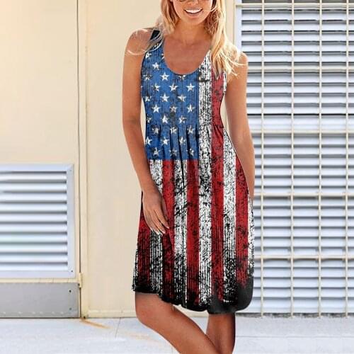Vintage Summer Dresses Womens Fold Flag Print Plus Size Belt Dresses Round Neck Condole Pullover Tank Dress Robe Longue Femme