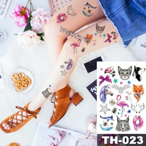 Waterproof Temporary Tattoo Sticker Small whale Fox cat unicorn pattern Water Transfer Bow star body art flash fake tatoo