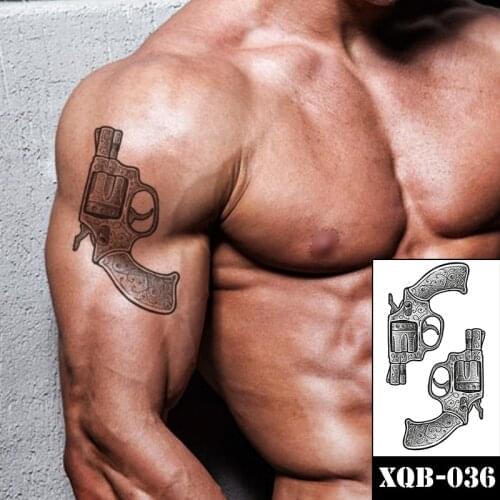 Waterproof Temporary Tattoo Sticker Black Gun Totem Design Fake Tattoos Flash Tatoos Arm Hand Chest Neck Body Art for Women Men